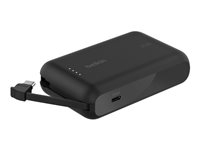 Belkin BoostCharge - Mobiele oplader - met geïntegreerde kabel - 10000 mAh - 20 Watt - 3 A - Fast Charge - 2 uitgangsaansluitingen (USB-C) - zwart