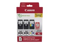 Canon PG-560XL x2/CL-561XL Photo Value Pack - Glanzend - 3 - hoog rendement - zwart, kleur (cyaan, magenta, geel) - origineel - hangdoos - inktcartridge / papierset - voor PIXMA TS5350, TS5351, TS5352, TS5353, TS7450