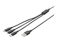 DIGITUS - Câble Lightning - USB mâle pour Micro-USB de type B, Lightning, USB-C mâle - 1 m - noir - Prise en charge de Power Delivery