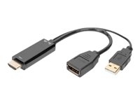 DIGITUS - Câble adaptateur - HDMI mâle pour USB, DisplayPort - 20 cm - double blindage - noir - support 2K, support 4K30Hz (3840 x 2160), prise en charge de 1920 x 1080 à 120 Hz, support vidéo 3D