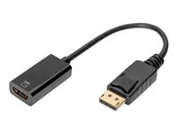 DIGITUS - Adaptateur vidéo - DisplayPort mâle verrouillé pour HDMI femelle - 20 cm - double blindage - noir - actif, prend en charge la 4K (4096 x 2160)