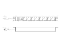 DIGITUS - Stroomstrip (rack-uitvoering) - aluminium profiel en schakelaar - 250 V wisselstroom V - 4000 Watt - input: CEE 7/7 - uitgangen: 8 (8 x CEE 7/5) - 1U - 19" - 2 m kabel