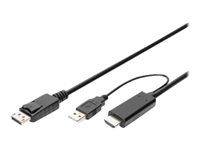 DIGITUS - Câble adaptateur - DisplayPort mâle pour HDMI, USB (alimentation uniquement) mâle - 2 m - support pour 4K30Hz