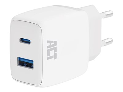 ACT - Netspanningsadapter - 20 Watt - 3 A - QC 3.0, AFC, Power Delivery 3.0 + PPS, GaNFast (USB type A, USB-C) - wit