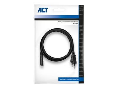 ACT - Câble d'alimentation - Europlug (M) pour power IEC 60320 C7 - CA 230 V - 2.5 A - 1.5 m - noir