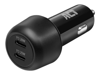 ACT - Adaptateur d'alimentation pour voiture - 45 watt - 3 A - PD 3.0 - 2 connecteurs de sortie (USB-C) - sur le câble : USB-C - noir