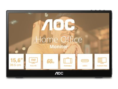 AOC 16T3EA - Écran LED - 16" (15.6" visualisable) - portable - 1920 x 1080 Full HD (1080p) @ 60 Hz - IPS - 250 cd/m² - 700:1 - 4 ms - USB-C - noir texturé