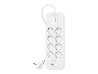 Belkin Connect - Protection contre les surtensions - avec ports USB-C et USB-A - connecteurs de sortie : 8 - 2 m cordon