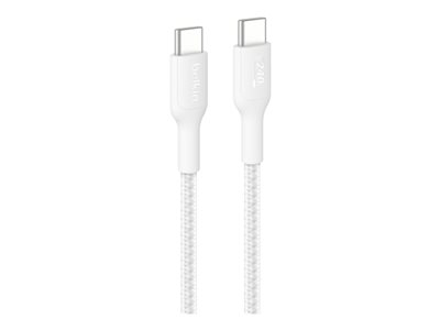 Belkin BoostCharge Pro - Câble USB - USB-C (M) pour USB-C (M) - 1 m - Alimentation USB (240 W), câble tressé - blanc