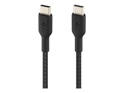 Belkin BOOST CHARGE - Câble USB - USB-C (M) pour USB-C (M) - USB 2.0 - 20 V - 3 A - 15 cm - USB Power Delivery (60W), câble tressé - noir