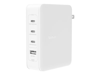 Belkin BoostCharge Pro - Adaptateur secteur - technologie GaN - 140 Watt - Fast Charge, Power Delivery 3.1 - 4 connecteurs de sortie (3 x USB-C, USB) - blanc