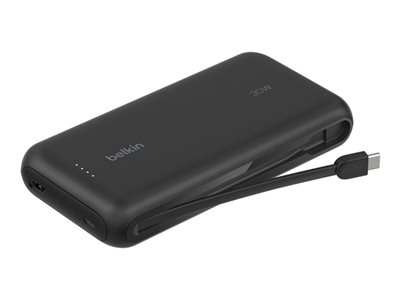 Belkin BOOST CHARGE - Banque d'alimentation - avec câble intégré - 20000 mAh - 30 Watt - PD - 3 connecteurs de sortie (2 x USB-C, USB) - noir