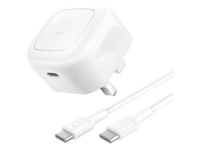 Belkin BOOST CHARGE - Adaptateur secteur - compact - 45 Watt - Fast Charge, PD 3.1/PPS (USB-C) - sur le câble : USB-C - Royaume-Uni - avec câble USB-C (1 m)