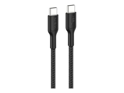 Belkin - Câble USB - USB-C (M) pour USB-C (M) - USB 2.0 - 2 m - câble tressé, alimentation USB-C (60 W), Charge rapide