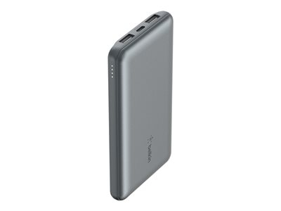 Belkin BOOST CHARGE - Banque d'alimentation - 10000 mAh - 15 Watt - 3 A - 3 connecteurs de sortie (2 x USB, USB-C) - sur le câble : USB-C - gris sidéral