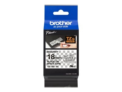 Brother TZe-SE4 - Adhésif témoin - noir sur blanc - rouleau (1,8 cm x 8 m) 1 cassette(s) Ruban de sécurité - pour Brother PT-D600; P-Touch PT-1880, 70, D400, E550, P750, P900, P950; P-Touch EDGE PT-P750