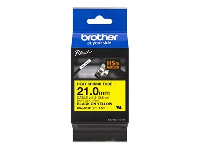 Brother HSE-651E - Noir sur jaune - Rouleau (2,1 cm x 1,5 m) 1 cassette(s) boîte de suspension - ruban thermorétractable - pour P-Touch PT-D800W, PT-E550WVP, PT-P700, PT-P750W, PT-P900W, PT-P950NW