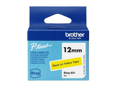 Brother BTAG-631 - Noir sur jaune - Rouleau (1,2 cm x 4 m) 1 cassette(s) boîte de suspension - bande d'étiquettes