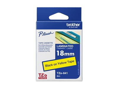 Brother TZe-641 - Adhésif standard - noir sur jaune - rouleau (1,8 cm x 8 m) 1 cassette(s) ruban laminé - pour Brother PT-D600; P-Touch PT-1880, D450, D800, E550, P900, P950; P-Touch Cube Plus PT-P710