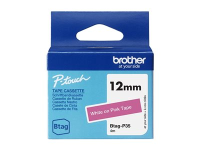 Brother BTAG-P35 - Blanc sur rose - Rouleau (1,2 cm x 4 m) 1 cassette(s) boîte de suspension - bande d'étiquettes