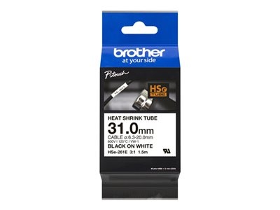 Brother HSe-261E - Noir sur blanc - Rouleau (3,1 cm x 1,5 m) 1 cassette(s) boîte de suspension - ruban thermorétractable - pour P-Touch PT-D800W