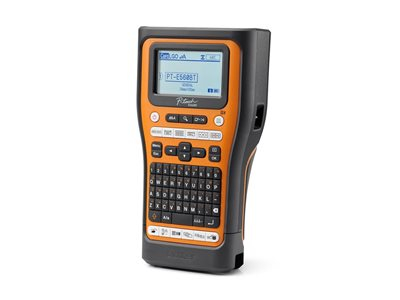 Brother P-Touch PT-E560BTVP - Étiqueteuse - Noir et blanc - transfert thermique - Rouleau (2,4 cm) - 180 dpi - jusqu'à 30 mm/sec - USB 3.0, Bluetooth 5.0 - outil de coupe - impression miroir, Fonction de coupe pleine &amp; moitié, aperçu avant impression - noir et orange