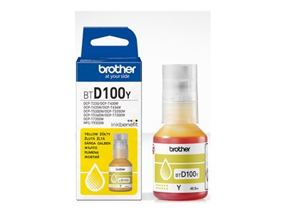 Brother BTD100Y - 48.8 ml - haute capacité - jaune - original - boîte de suspension - recharge d'encre - pour Brother DCP-T530DW, DCP-T730DW, MFC-T930DW