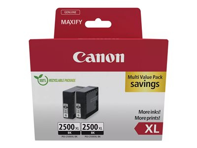 Canon PGI-2500XL BK Twin Pack - Pack de 2 - 70.9 ml - XL - noir - original - réservoir d'encre - pour MAXIFY iB4050, iB4150, MB5150, MB5155, MB5350, MB5450