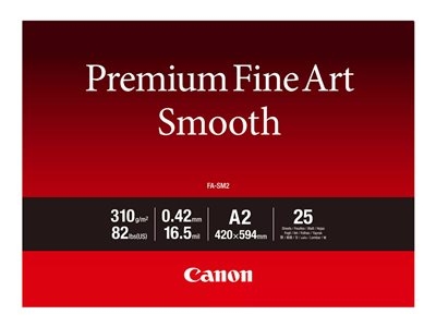 Canon Premium Fine Art FA-SM2 - Lisse - 16,5 millièmes de pouce - A2 (420 x 594 mm) - 310 g/m² - 82 lbs - 25 feuille(s) papier photo - pour imagePROGRAF PRO-1000