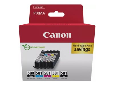 Canon PGI-580/CLI-581 PGBK/C/M/Y/BK Multi Pack - Pack de 5 - noir pigmenté, noir, jaune, cyan, magenta - original - boîte - réservoir d'encre - pour PIXMA TS6251, TS6350, TS6351, TS705, TS8252, TS8350, TS8351, TS8352, TS9550, TS9551