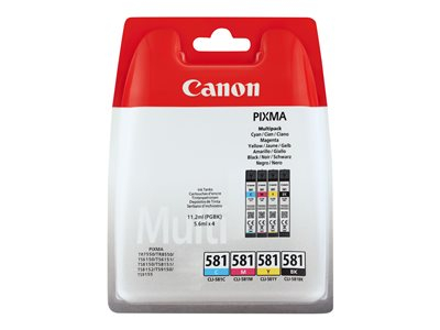Canon CLI-581 BK/C/M/Y Multi Pack - Pack de 4 - 5.6 ml - noir, jaune, cyan, magenta - original - boîte de suspension - réservoir d'encre - pour PIXMA TS6251, TS6350, TS6351, TS705, TS8252, TS8350, TS8351, TS8352, TS9550, TS9551