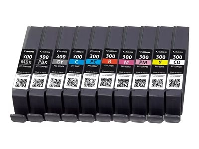 Canon PFI-MBK/PBK/CO/GY/R/C/M/Y/PC/PM 10 Ink Cartridge Multipack - Pack de 10 - 14.4 ml - noir mat, photo magenta, rouge, jaune, magenta, photo noire, photo cyan, gris, cyan, optimiseur de couleurs - original - réservoir d'encre - pour imagePROGRAF PRO-300