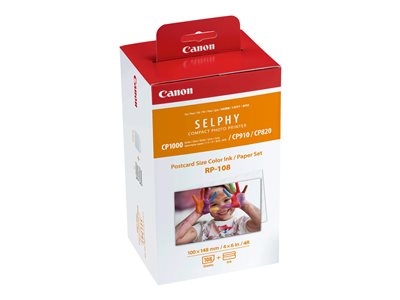 Canon RP-108 - Kit cassette à ruban d'impression + papier - pour Canon SELPHY CP1000, CP1200, CP1300, CP820, CP910