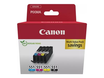 Canon CLI-551 BK/C/M/Y Multipack - Pack de 4 - 7 ml - noir, cyan, magenta, jaune - original - boîte - réservoir d'encre - pour MAXIFY MG6650; PIXMA iP8750, iX6850, MG5550, MG5650, MG6650, MG7550, MX725; PIXUS MG7550