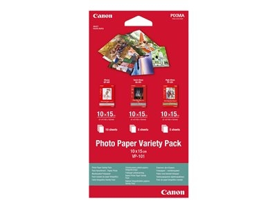 Canon Variety Pack VP-101 - 100 x 150 mm 15 feuille(s) kit papier photo - pour PIXMA MG2550, MG3550, MG3650, MG5750, MG5751, MG6450, MG6850, MG7150, MG7750, MG7751