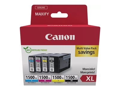 Canon PGI-1500XL BK/C/M/Y Multipack - Pack de 4 - XL - noir, jaune, cyan, magenta - original - réservoir d'encre - pour MAXIFY MB2050, MB2150, MB2155, MB2350, MB2750, MB2755