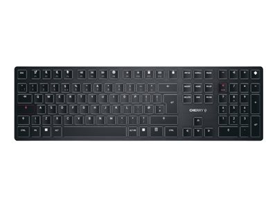 CHERRY KW X ULP - Clavier - rétro-éclairé - sans fil - USB, 2.4 GHz, Bluetooth 5.2 - QWERTY - R.-U. - commutateur : profil ultra bas CHERRY MX - noir - emballage sans plastique