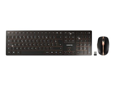CHERRY DW 9100 SLIM - Ensemble clavier et souris - sans fil - 2.4 GHz, Bluetooth 4.2 - Belge - noir/bronze
