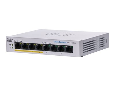 Cisco Business 110 Series 110-8PP-D - Commutateur - non géré - 4 x 10/100/1000 (PoE) + 4 x 10/100/1000 - Montable sur rack, de bureau, fixation murale - PoE (32 W) - Tension CC