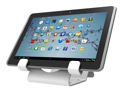 Compulocks Support universel pour tablette blanc avec câble de verrouillage en spirale noir - Pied - pour tablette - verrouillable - aluminium de haute qualité - blanc - ordinateur de bureau