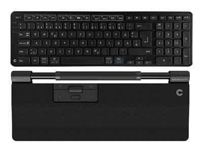 Contour RollerMouse Pro - Souris centrée - ergonomique - avec repose-poignet normal et cuir végétalien - 6 boutons - sans fil, filaire - Bluetooth - récepteur sans fil USB - avec clavier sans fil noir Balance, version Allemand