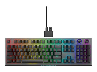Alienware Tri-Mode AW920K - Clavier - AlienFX RGB par touche / 16,8 millions de couleurs - sans fil - 2.4 GHz, Bluetooth 5.1, USB - QWERTY - US - commutateur : CHERRY MX Red - Dark Side of the Moon (Noir)
