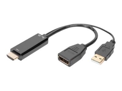 DIGITUS - Câble adaptateur - HDMI mâle pour USB, DisplayPort - 20 cm - double blindage - noir - support 2K, support 4K30Hz (3840 x 2160), prise en charge de 1920 x 1080 à 120 Hz, support vidéo 3D