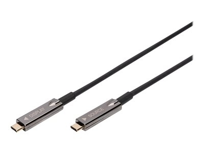 DIGITUS - Câble USB - USB-C (M) pour USB-C (M) - DisplayPort 1.2 - 20 m - Active Optical Cable (AOC), support pour 4K60Hz, prise en charge de 1920 x 1080 à 120 Hz, prise en charge du mode DP Alt - noir