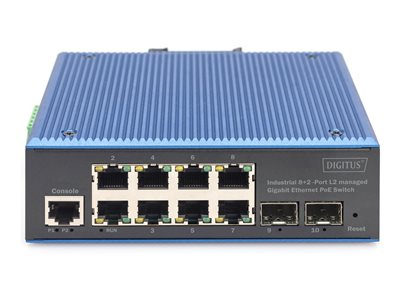 DIGITUS DN-651157 - Commutateur - industriel, L2 - Géré - 8 x 10/100/1000 (PoE) + 2 x Gigabit SFP - Montage sur rail DIN - PoE (200 W)
