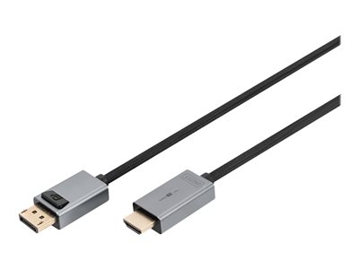 DIGITUS - Adaptateur vidéo - DisplayPort mâle pour HDMI mâle - 3 m - double blindage - noir - bouton-pression, prend en charge la 4K (3840 x 2160)