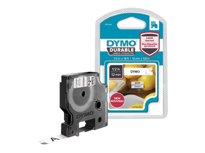 DYMO D1 Durable - Auto-adhésif - noir sur blanc - Rouleau (1,2 cm x 5,5 m) 1 cassette(s) bande d'étiquettes - pour LabelMANAGER 100, 150, 160, 200, 210, 220, 260, 280, 300, 360, 420, 450; MobileLabeler