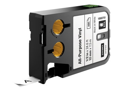 DYMO XTL All-Purpose - Vinyle - adhésif permanent - noir sur blanc - Rouleau (1,2 cm x 7 m) 1 cassette(s) ruban
