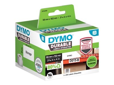 DYMO LabelWriter DURABLE - Polypropylène (PP) - adhésif permanent - blanc - 59 x 102 mm 300 étiquette(s) (1 rouleau(x) x 300 étiquettes