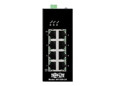 Eaton Tripp Lite series 8-Port Unmanaged Industrial Ethernet Switch - 10/100 Mbps, Ruggedized, -40° to 75°C, EIP QoS, DIN Mount - Commutateur - industriel - non géré - 8 x 10/100 - Montage sur rail DIN - Conformité TAA - pour P/N: DIN24240DC, DIN24480DC, DIN500AC, DIN850AC, N200-015-BK, N200-025-BK, N200-050-BK